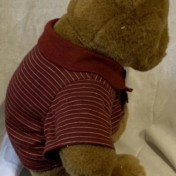 Build A Bear Workshop Brown Bear Plush Maroon Striped Golf Shirt Stuffed Animal - Picture 5 of 12